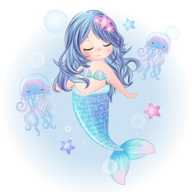 Hand drawn cute mermaid character