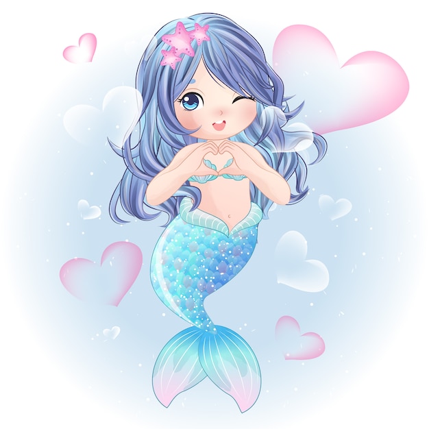 Hand drawn cute mermaid character