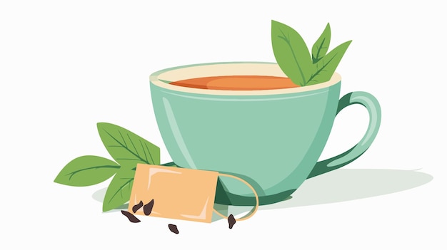 Vector hand drawn cute mug and mint cup of tea with tea bag