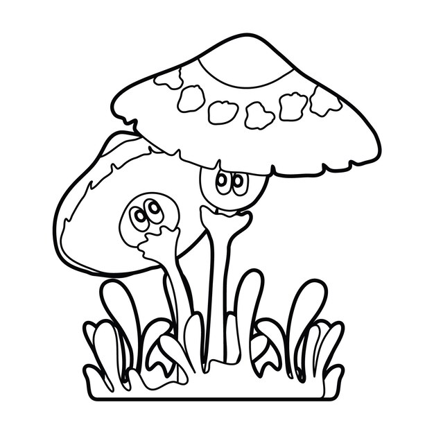 Vector hand drawn cute mushroom coloring book