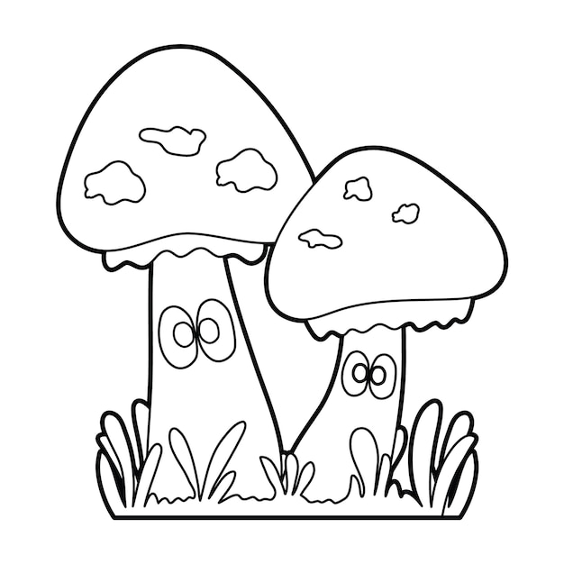 Vector hand drawn cute mushroom coloring book