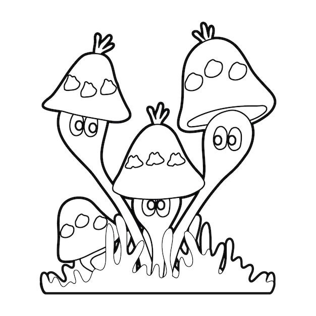 Hand Drawn Cute Mushroom Coloring Book