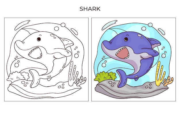 Hand drawn cute ocean animal for coloring page Shark