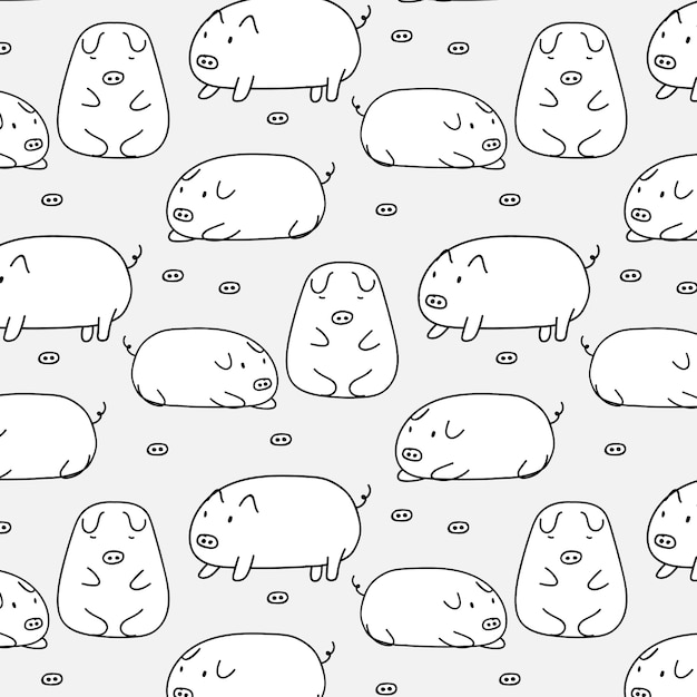 Hand drawn cute pig pattern