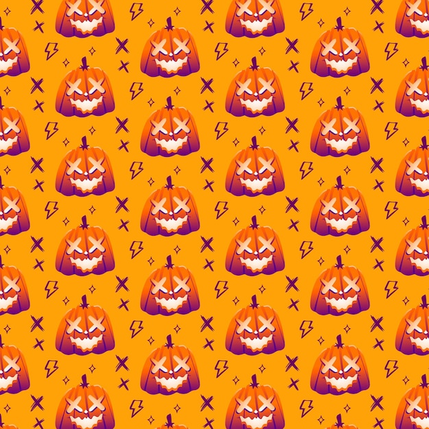 Hand drawn cute pumpkins halloween seamless pattern texture