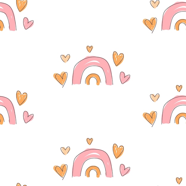 Hand drawn cute rainbow seamless pattern vector illustration print design poster