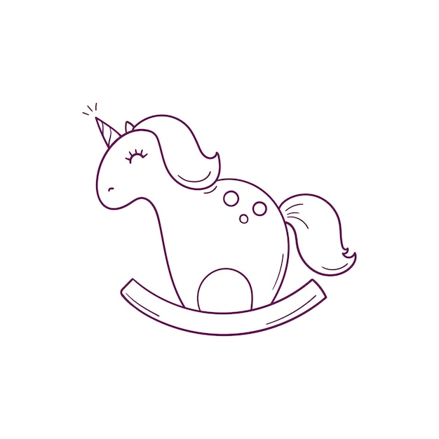 Hand drawn cute rocking horse unicorn on a white background in doodle style.