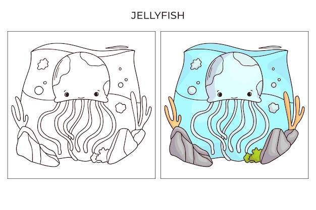 Hand drawn cute sea creature for coloring page Jellyfish