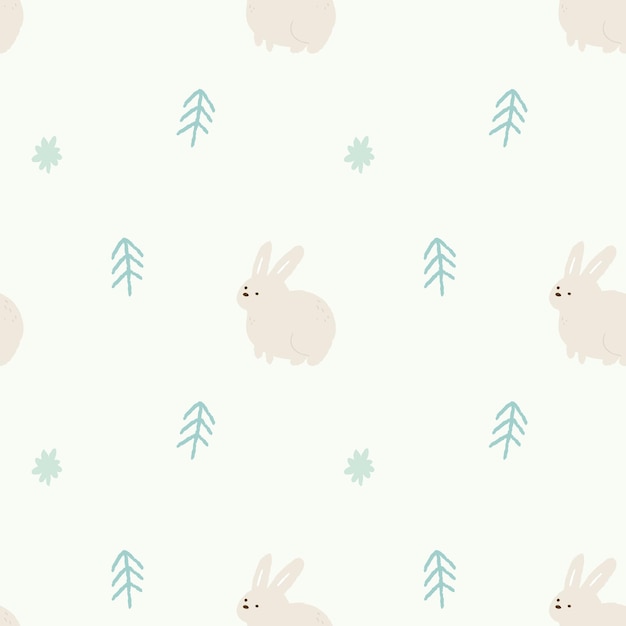 Hand drawn cute seamless rabbit pattern