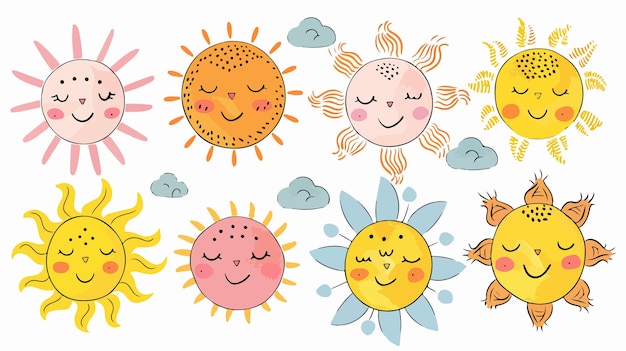 Hand Drawn Cute Suns Doodle Illustration Collection