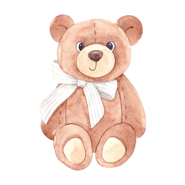 Hand drawn cute watercolor teddy bear