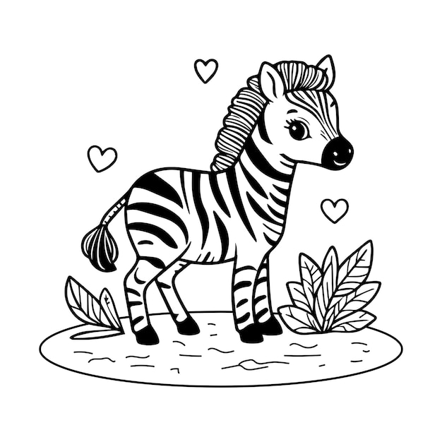 Hand drawn cute zebra outline illustration