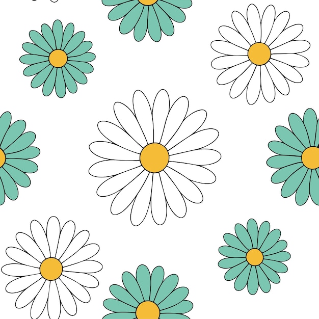 Vector hand drawn daisy flower seamless pattern vector art and illustration