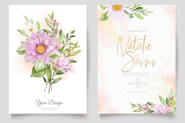 hand drawn daisy watercolor floral and leaves invitation card set