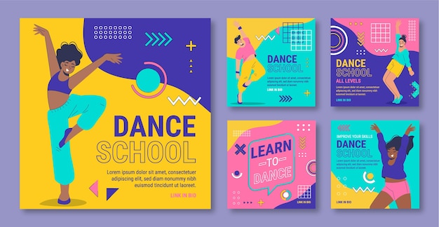 Hand drawn dance school dynamic instagram posts