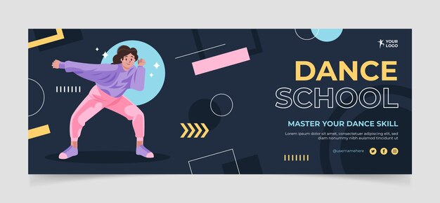 Vector hand drawn dance school facebook cover