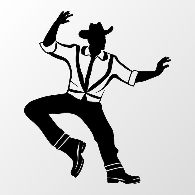 Hand drawn dancing cowboy silhouette illustration