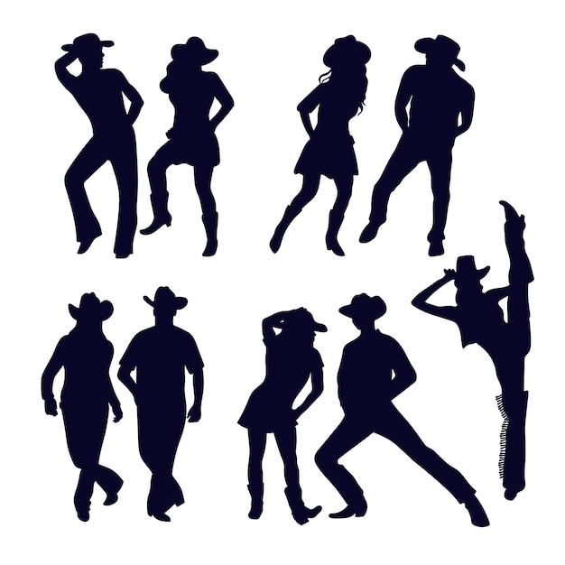 Hand drawn dancing cowboy silhouette