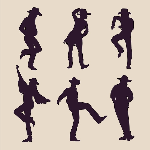 Hand drawn dancing cowboy silhouette