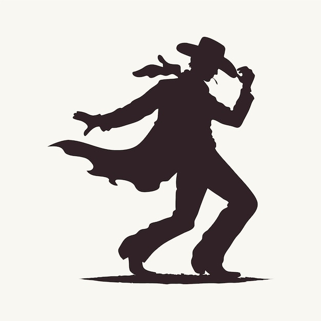 Hand drawn dancing cowboy silhouette