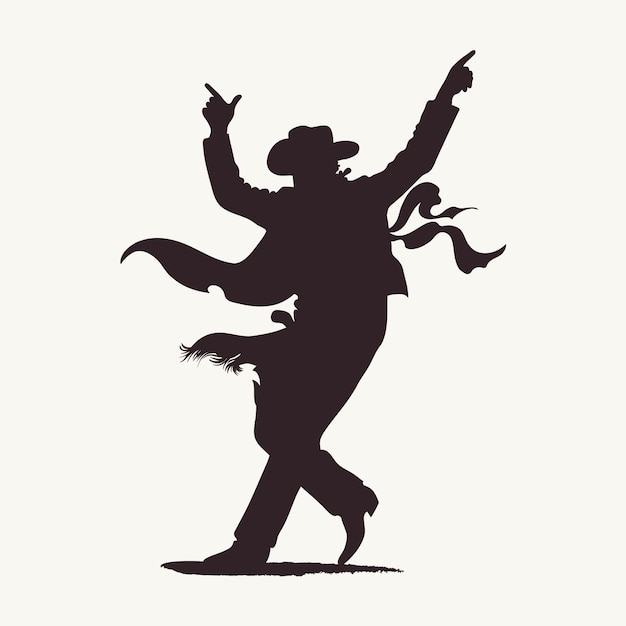 Hand drawn  dancing cowboy silhouette