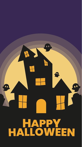 Hand Drawn Dark Haunted House Halloween Illustration