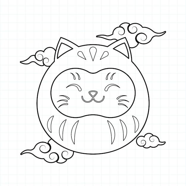 Hand drawn Daruma doll coloring page vector illustration