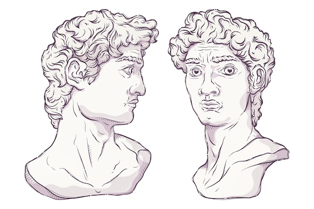 Hand drawn David bust Vector Marble statue