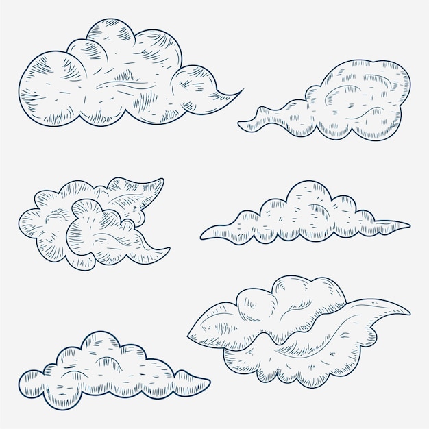 Vector hand drawn daytime cloud line art