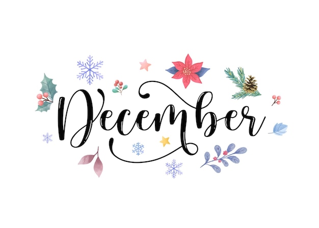 Hand drawn December month lettering typography for cover poster banner flyer social media templa