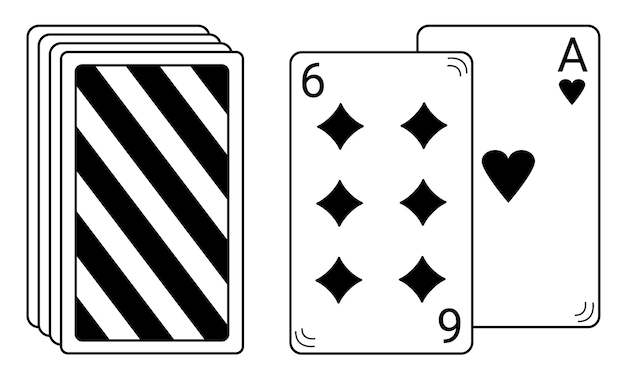 Hand drawn deck of cards and two cards Board game for a pleasant pastime Doodle style Vector