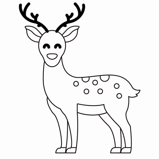 Hand drawn deer in doodle style sketch. line art and color. kids education