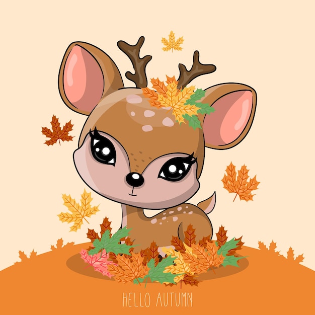 Hand drawn deer with autumn