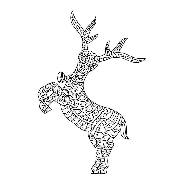 Hand drawn of deer in zentangle style