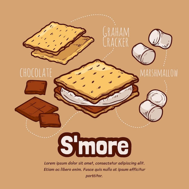 Hand drawn delicious  s'more illustration