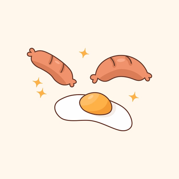 Hand Drawn Delicious Sausage and Omelet