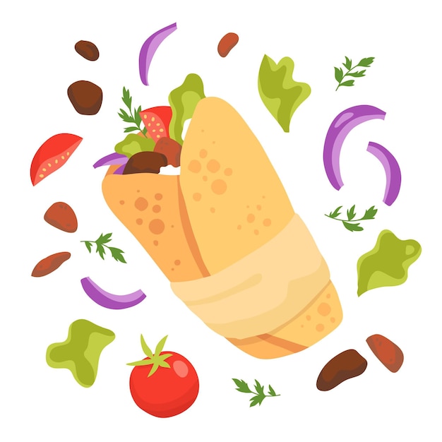 Hand drawn delicious shawarma illustration