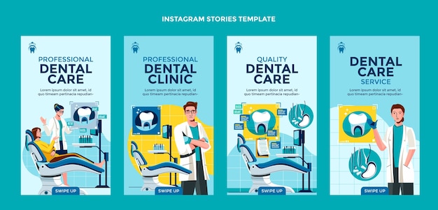 Vector hand drawn dental care instagram stories