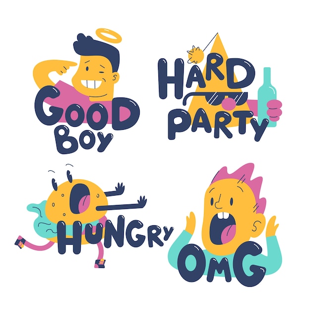 Hand drawn design funny sticker collection