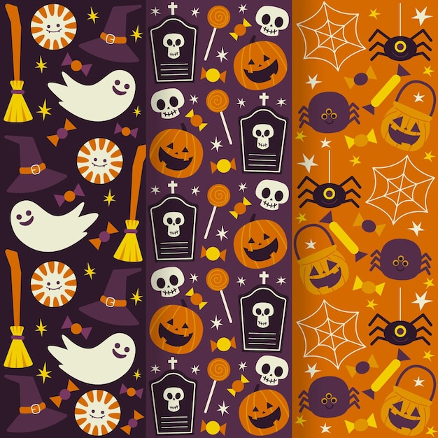 Hand drawn design halloween pattern set