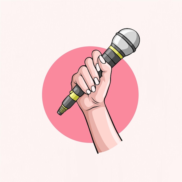 Vector hand drawn design of hand holding microphone