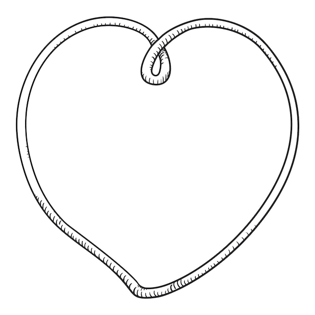 Hand drawn design of a long cord forming a heart shape template ready to color it