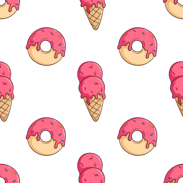 hand drawn dessert and ice cream cone seamless pattern