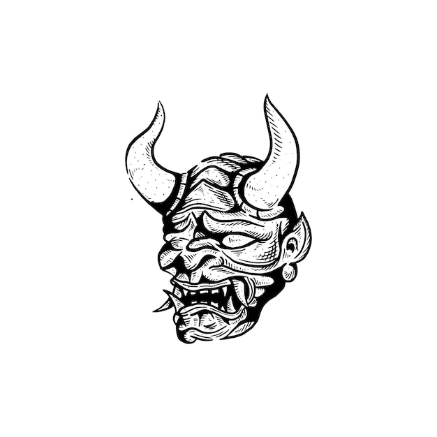 Vector hand drawn devil japanese oni mask vector illustration