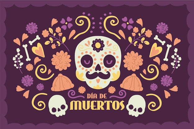 Hand drawn dia de muertos background