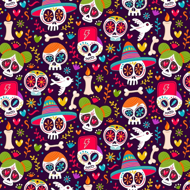 Hand drawn dia de muertos pattern