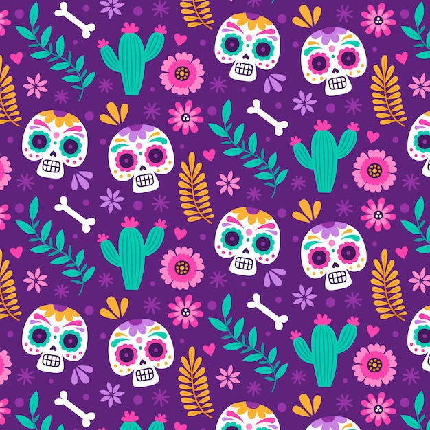 Hand drawn día de muertos pattern