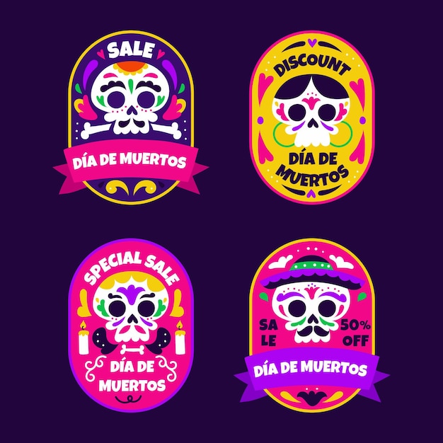 Hand drawn dia de muertos sale labels collection