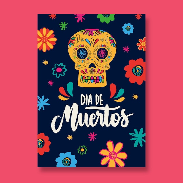 Hand drawn dia de muertos vertical flyer template