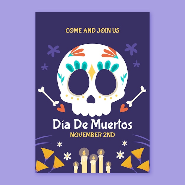 Hand drawn dia de muertos vertical poster template